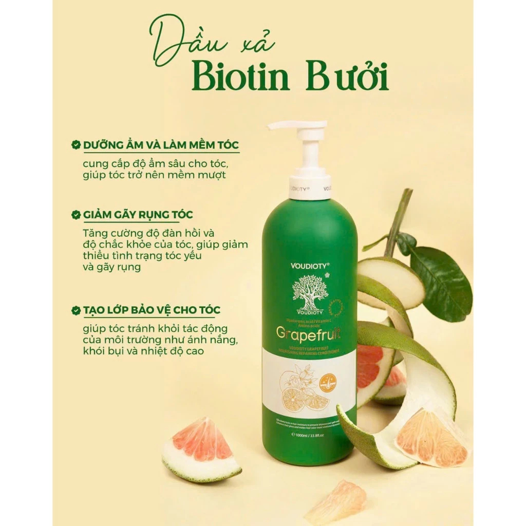 Cặp dầu gội xả Biotin Collagen Voudioty Bưởi 500ml/1000ml giảm rụng, kích mọc tóc, phục hồi tóc hư tổn