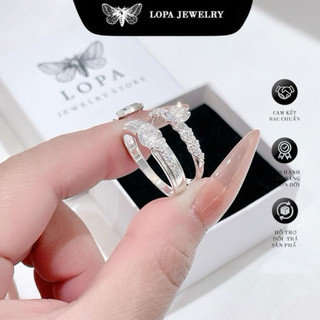[Hộp Xinh] Nhẫn đôi bạc ta LoPa SK145 nam nữ | Nhẫn bạc đôi đính đá nữ thân xoắn tinh tế nhẹ nhàng