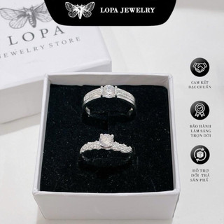 [Hộp Xinh] Nhẫn đôi bạc ta LoPa SK145 nam nữ | Nhẫn bạc đôi đính đá nữ thân xoắn tinh tế nhẹ nhàng