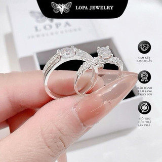 [Hộp Xinh] Nhẫn đôi bạc ta LoPa SK145 nam nữ | Nhẫn bạc đôi đính đá nữ thân xoắn tinh tế nhẹ nhàng