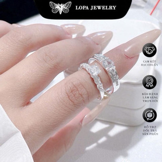 [Hộp Xinh] Nhẫn đôi bạc ta LoPa SK145 nam nữ | Nhẫn bạc đôi đính đá nữ thân xoắn tinh tế nhẹ nhàng