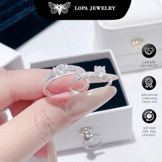 [Hộp Xinh] Nhẫn đôi bạc ta LoPa SK145 nam nữ | Nhẫn bạc đôi đính đá nữ thân xoắn tinh tế nhẹ nhàng