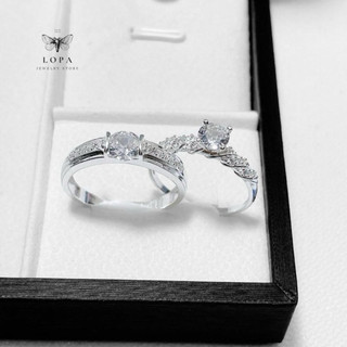 [Hộp Xinh] Nhẫn đôi bạc ta LoPa SK145 nam nữ | Nhẫn bạc đôi đính đá nữ thân xoắn tinh tế nhẹ nhàng