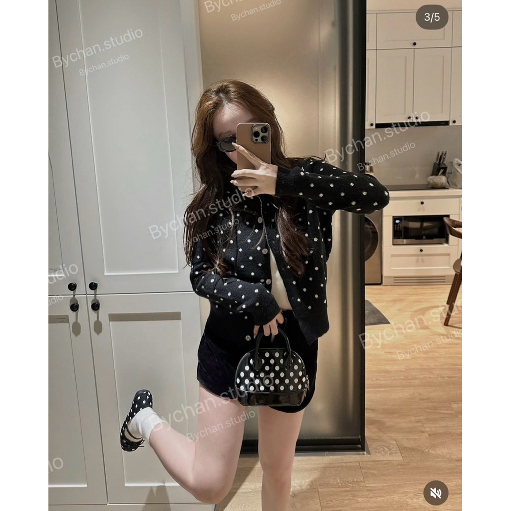 [Ssu.Studio] [CÓ SẴN]Áo khoác cardigan len dày chấm bi form vừa, áo khoác len dài tay nữ thu đông - L1100