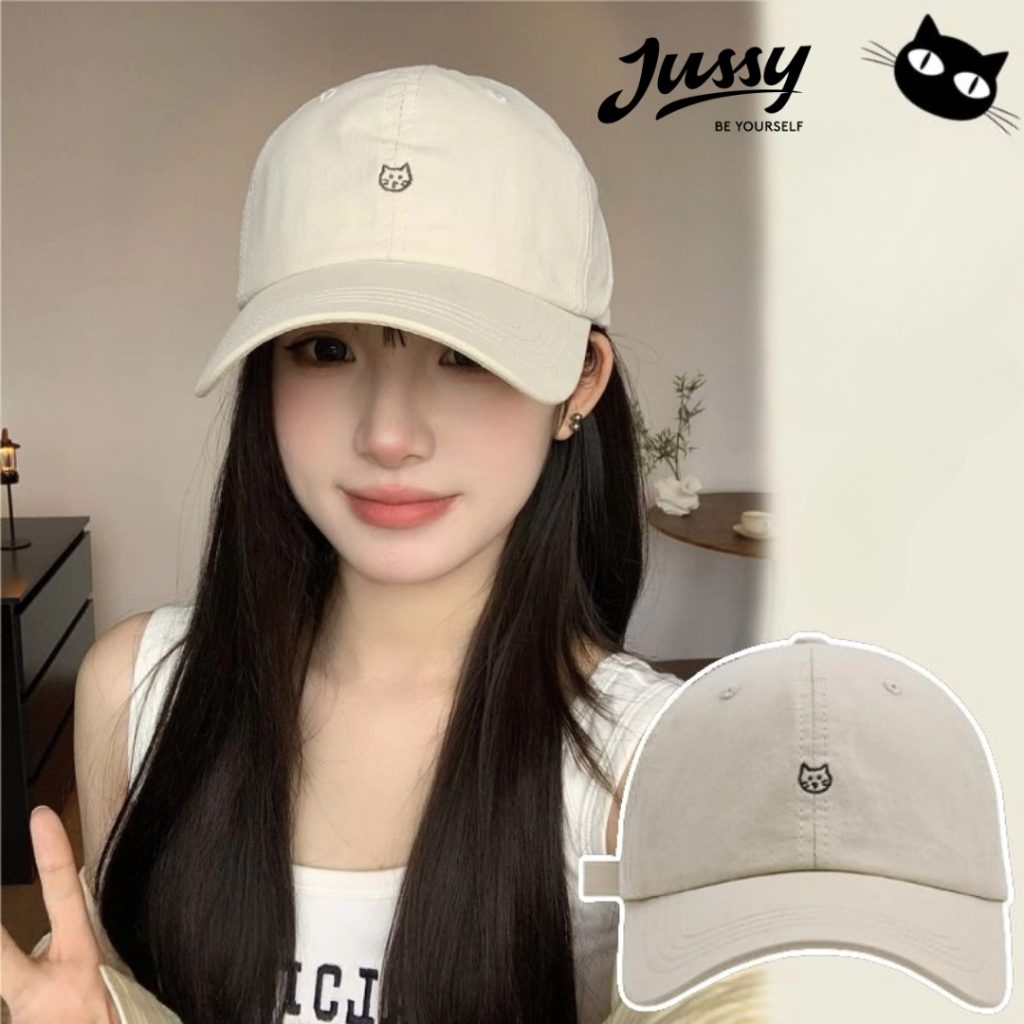 Mũ Lưỡi Trai Hàn Quốc Thêu Icon Mèo Con Dễ Thương Jussy Official Nón Nam Nữ Cotton Form Mềm Có Khóa Thu To Nhỏ