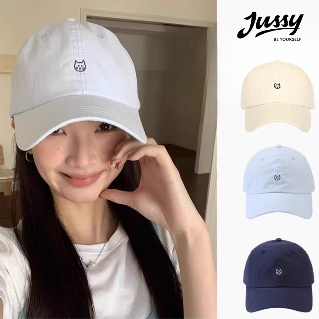 Mũ Lưỡi Trai Hàn Quốc Thêu Icon Mèo Con Dễ Thương Jussy Official Nón Nam Nữ Cotton Form Mềm Có Khóa Thu To Nhỏ