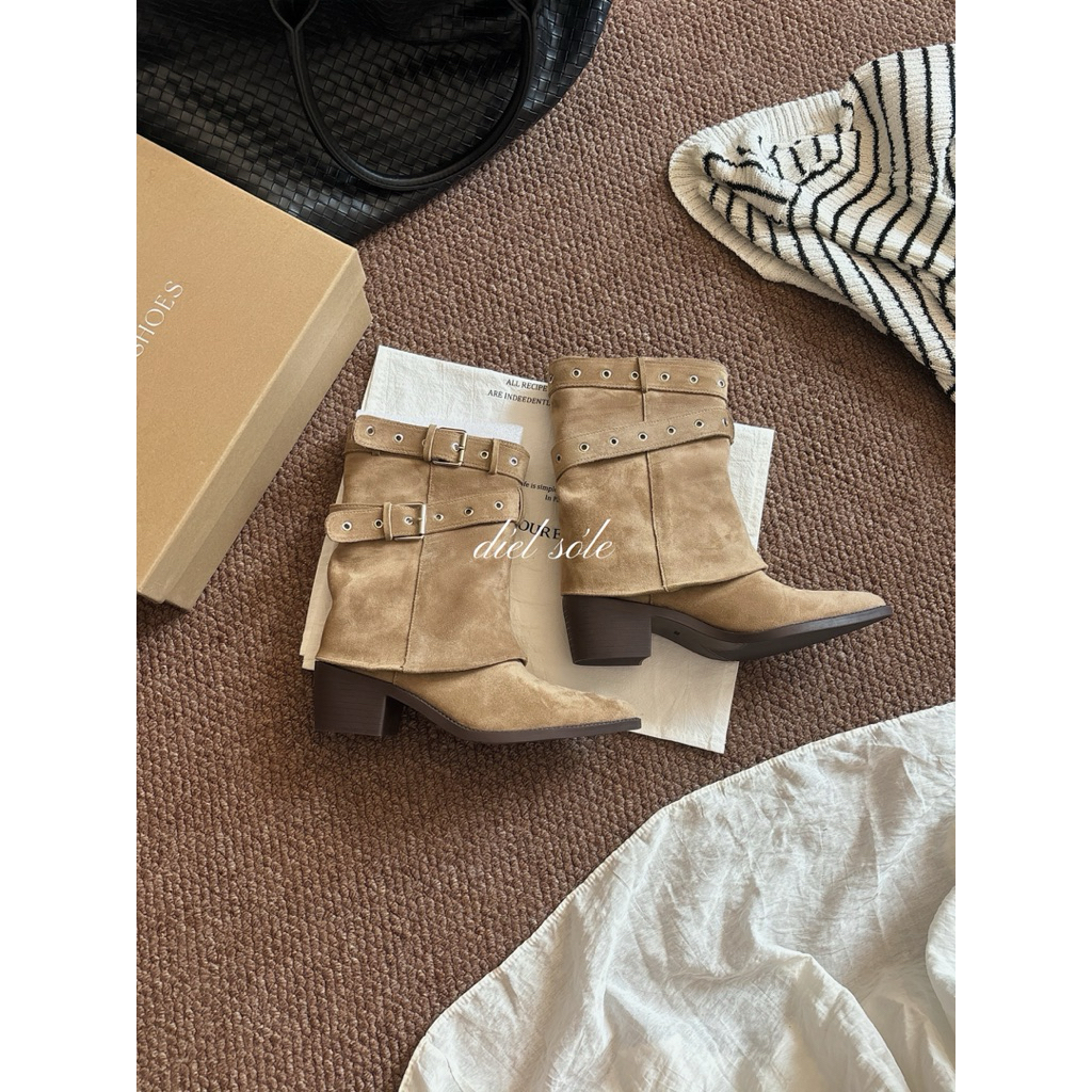 sa.le rẻ] Giày Boot Cao Cổ Mũi Nhọn Chất Liệu Da Lộn Hàng Loại 1 - Mijili Shoes