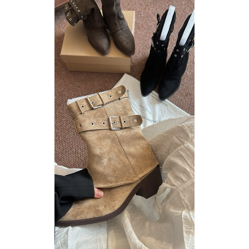 sa.le rẻ] Giày Boot Cao Cổ Mũi Nhọn Chất Liệu Da Lộn Hàng Loại 1 - Mijili Shoes