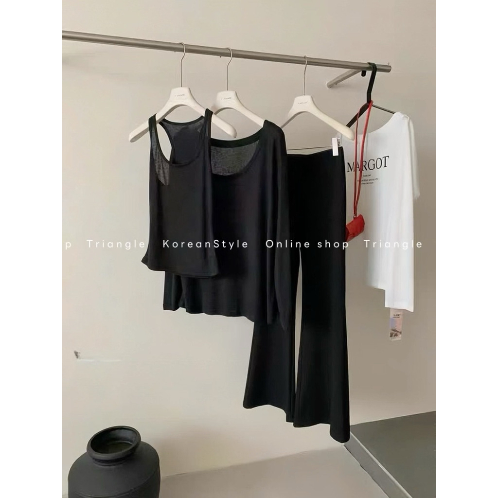TRIANGLE - 2Layers Set (Giá thanh lý, không hoàn) - Mix set áo thun 2 mảnh dáng rộng và quần ống loe