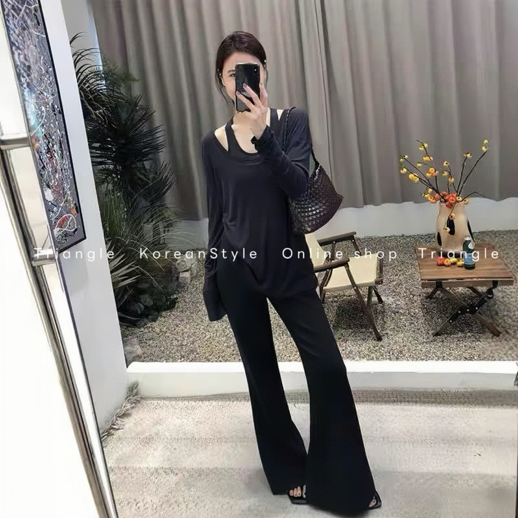TRIANGLE - 2Layers Set (Giá thanh lý, không hoàn) - Mix set áo thun 2 mảnh dáng rộng và quần ống loe