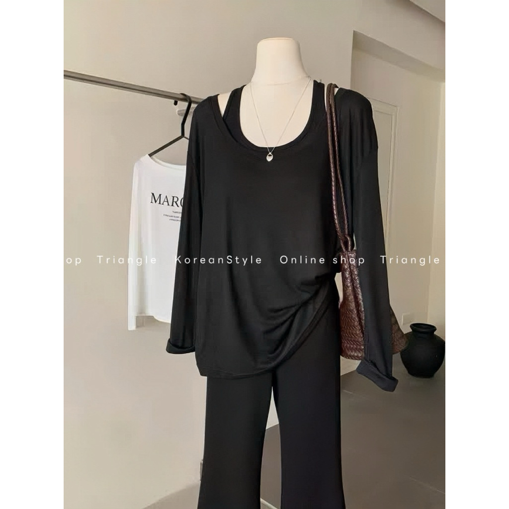 TRIANGLE - 2Layers Set (Giá thanh lý, không hoàn) - Mix set áo thun 2 mảnh dáng rộng và quần ống loe