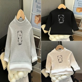 Áo cổ lọ 3 phân chất tăm lạnh lông in hình [ chú gấu ] cho bé trai bé gái size 9 - 25kg