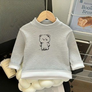 Áo cổ lọ 3 phân chất tăm lạnh lông in hình [ chú gấu ] cho bé trai bé gái size 9 - 25kg