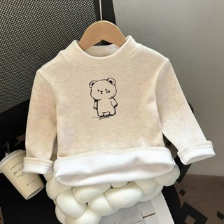 Áo cổ lọ 3 phân chất tăm lạnh lông in hình [ chú gấu ] cho bé trai bé gái size 9 - 25kg