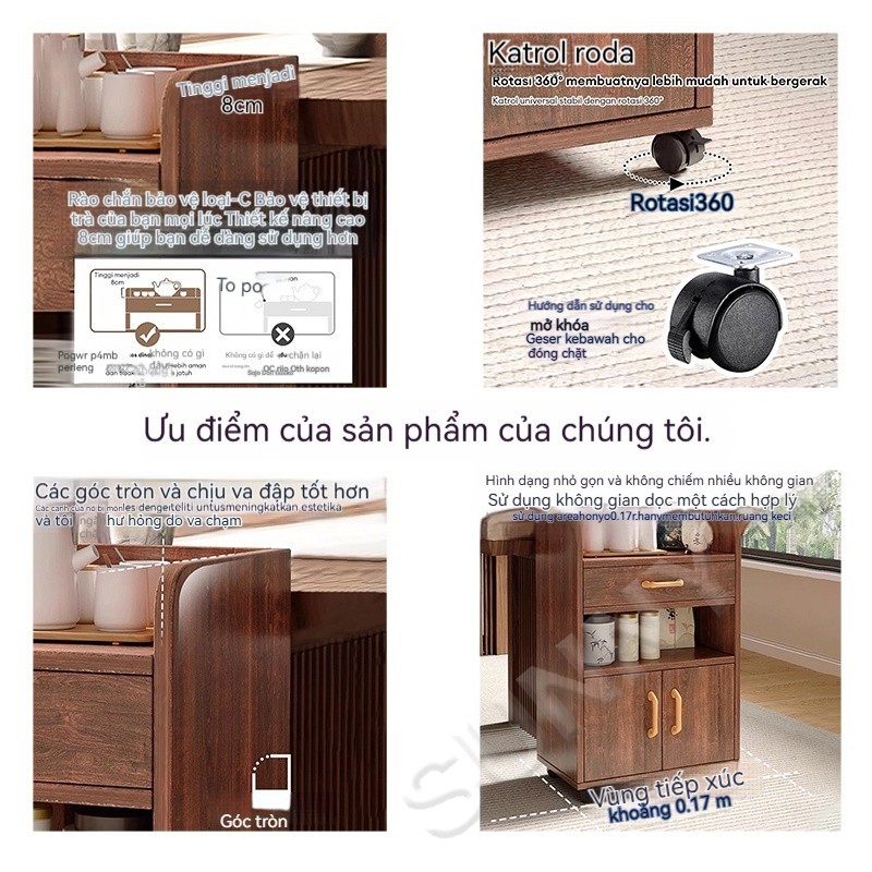 SUNNY Tủ Đựng Xe đẩy trà Đồ Uống Di Động Có Bánh Xe Xe Đẩy Đa Năng Phòng Khách Văn Phòng
