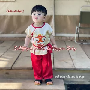 Bộ Đồ Trung Thu, Bộ chú CUỘI hình Lân – Họa Tiết Lân Đáng Yêu, Chất Lụa mềm mại xinh xắn