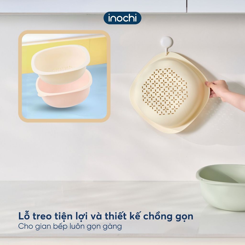 COMBO 2 BỘ THAU RỔ YOKO NEST 25cm+ 28cm, rửa rau củ, trộn salad- lỗ thoát nước tiện lợi, lỗ treo tiết kiệm ko gian