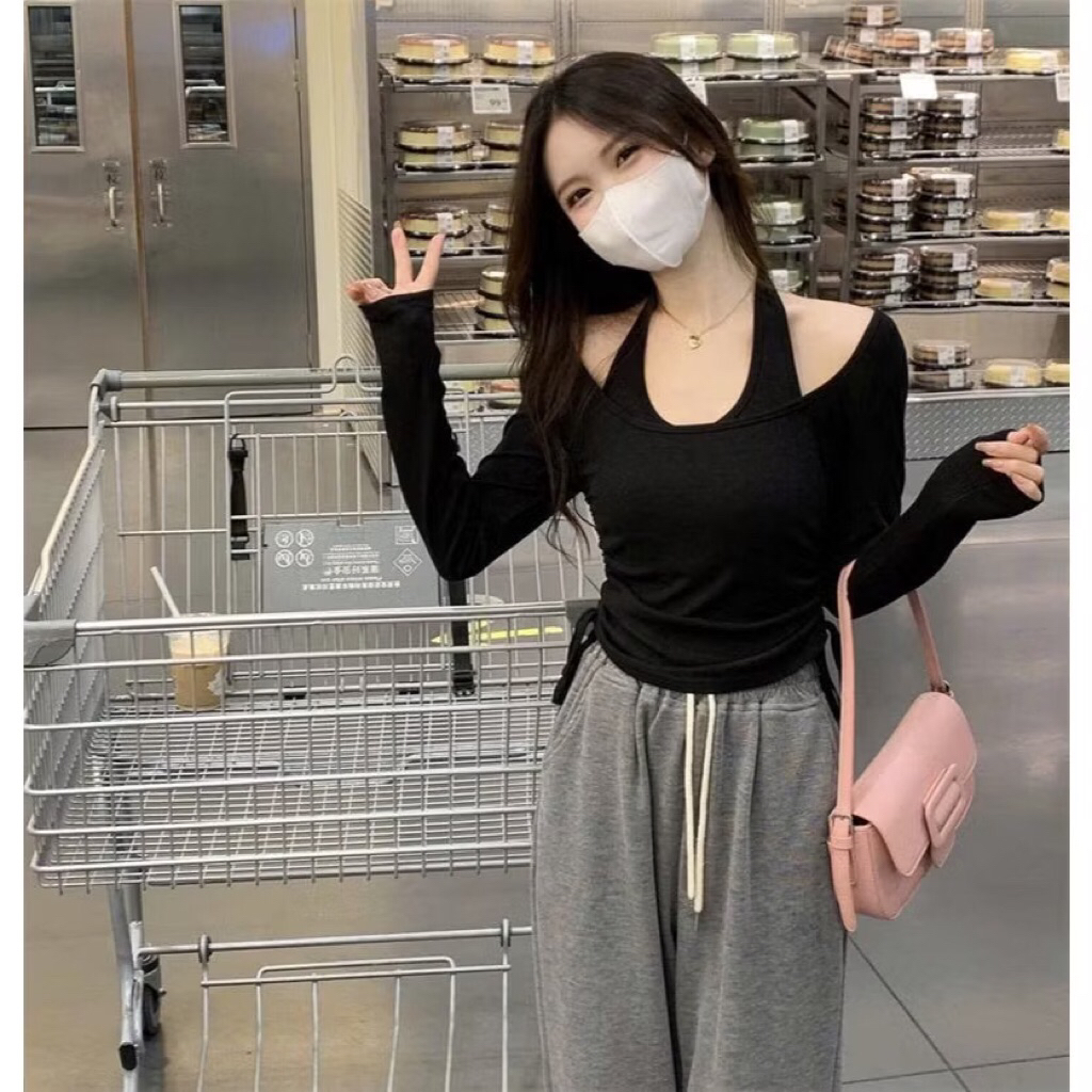 Áo tay dài cổ yếm dây rút hông điệu đà cuốn hút A155 | BigBuy360 - bigbuy360.vn