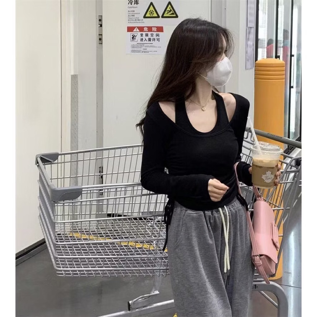 Áo tay dài cổ yếm dây rút hông điệu đà cuốn hút A155 | BigBuy360 - bigbuy360.vn