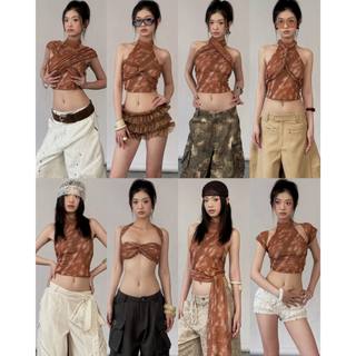 TSUN - Bambi Halter Áo Yếm Croptop Nữ Hở Lưng Họa Tiết Hươu Sao Gợi Cảm Cá Tính