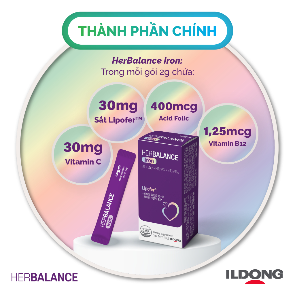Bột Sắt Hữu Cơ HerBalance Iron Hỗ Trợ Phòng Ngừa Thiếu Máu Do Thiếu Sắt Ở Người Lớn, Phụ Nữ Có Thai Và Cho Con Bú