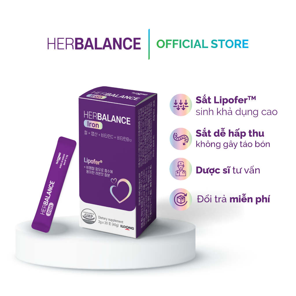Bột Sắt Hữu Cơ HerBalance Iron Hỗ Trợ Phòng Ngừa Thiếu Máu Do Thiếu Sắt Ở Người Lớn, Phụ Nữ Có Thai Và Cho Con Bú