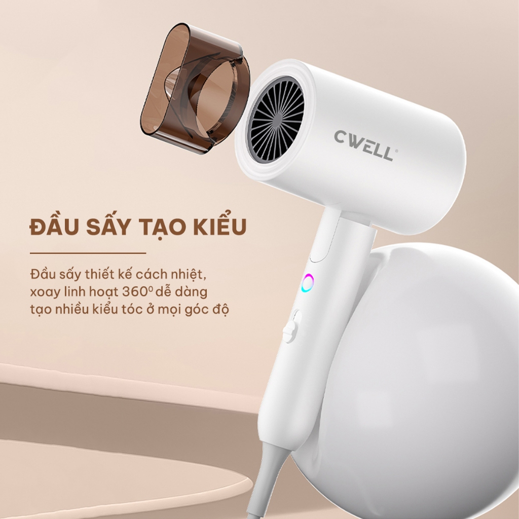 Máy sấy tóc công suất cao CWELL C12 2000W, 3 chế độ sấy đa năng, gấp gọn tiện lợi, sấy nhanh khô | BigBuy360 - bigbuy360.vn