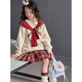 [B&G] Sét váy Áo sweater dài tay phối chân váy caro đỏ thu đông cho bé gái từ 10-45kg(2-12 tuổi)