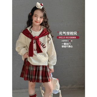 [B&G] Sét váy Áo sweater dài tay phối chân váy caro đỏ thu đông cho bé gái từ 10-45kg(2-12 tuổi)