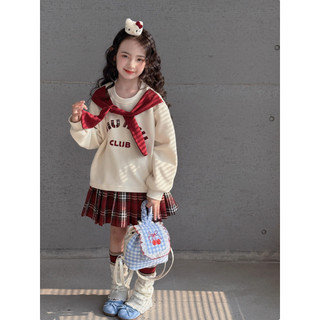 [B&G] Sét váy Áo sweater dài tay phối chân váy caro đỏ thu đông cho bé gái từ 10-45kg(2-12 tuổi)