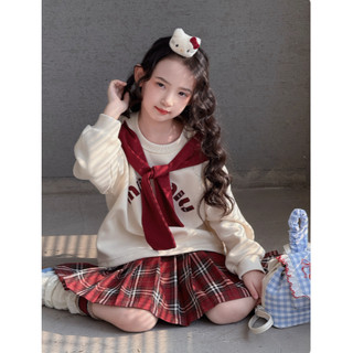 [B&G] Sét váy Áo sweater dài tay phối chân váy caro đỏ thu đông cho bé gái từ 10-45kg(2-12 tuổi)
