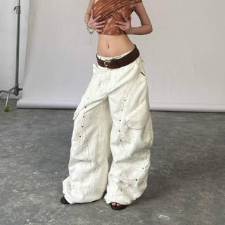 Quần Dài Túi Hộp Ống Rộng Phối Đinh Tán Trắng - Brand TSUN Chính Hãng - Thunder Pants White