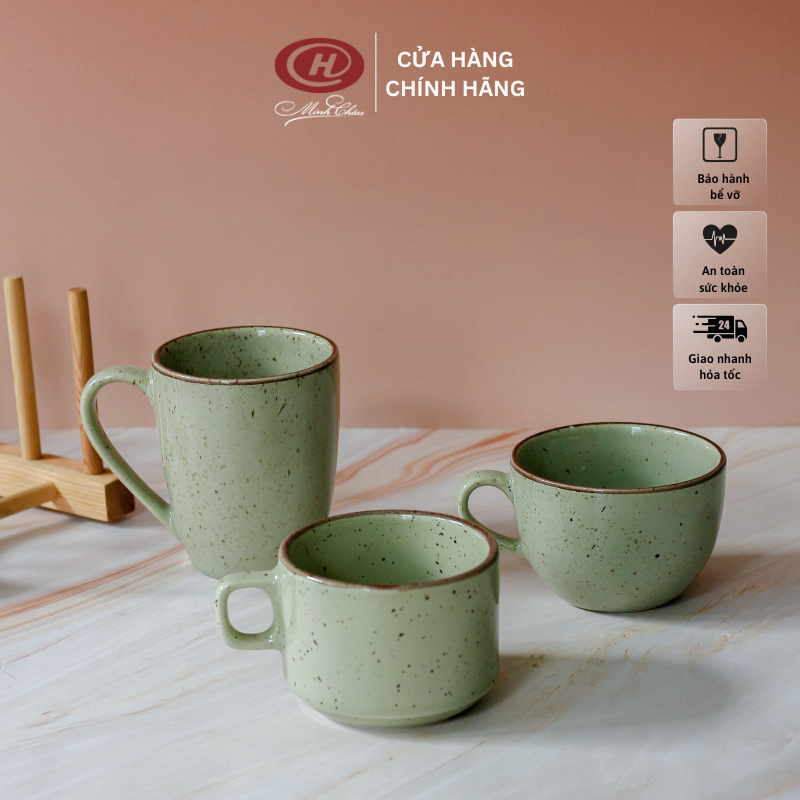Cốc sứ màu xanh lá men muối tiêu kiểu Nhật - Sứ Minh Châu