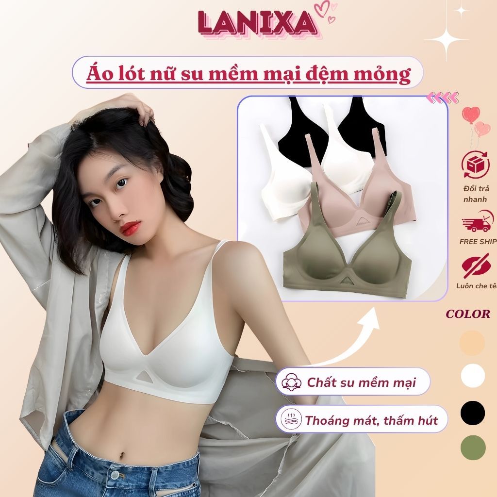Áo ngực su trơn mềm mại đệm mút vừa nâng ngực 4 nấc cài tiện lợi quai lưới thoáng mát LANIXA A332