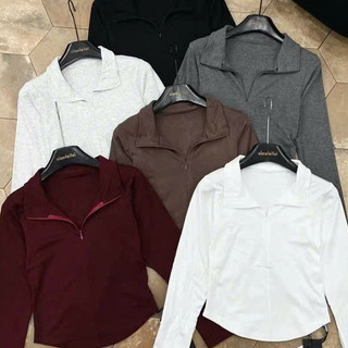 Áo nữ cổ Polo Thiết kế khóa kéo cách điệu may vạt bầu ôm chiết eo thon mảnh