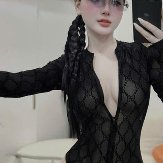 Áo Lưới Nhung Chữ Nổi 1 lớp Hotgirl Dáng Ôm kéo Khóa