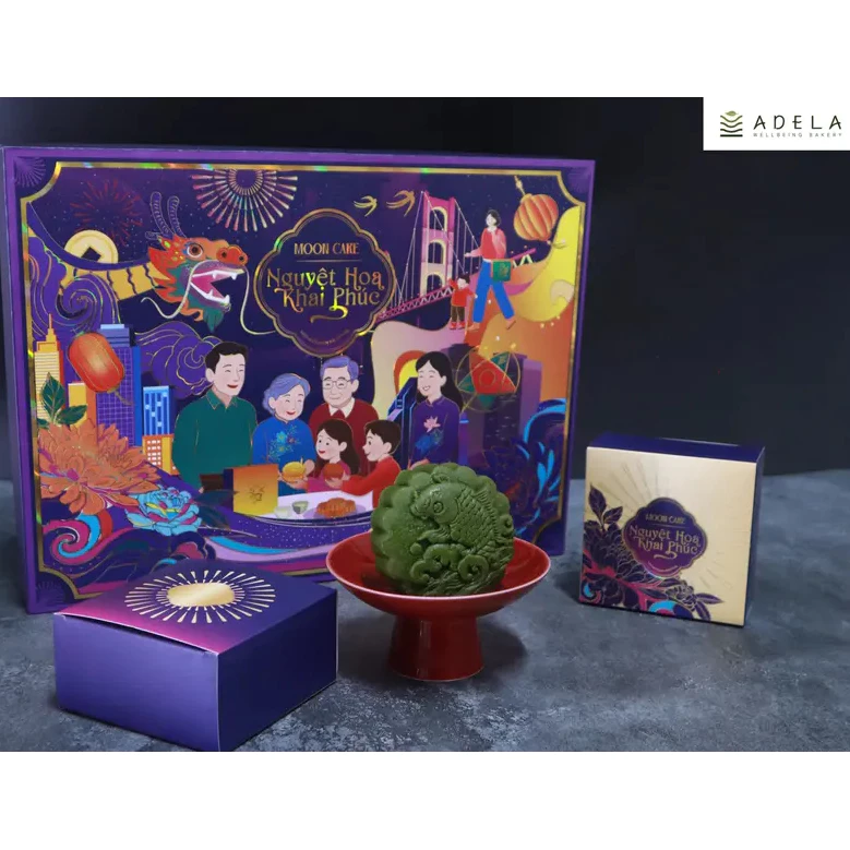 Bánh Trung Thu Nguyệt Hoa Khai Phúc – Hộp Quà Trung Thu Cao Cấp Adela Healthy Mooncake, mix ngẫu nhiên