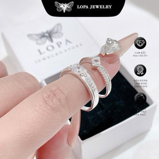 [Hộp Xinh]Nhẫn Đôi Bạc LoPa SK122, nam hot nữ chéo đính đá lấp lánh,Bạc LoPa
