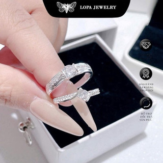 [Hộp Xinh]Nhẫn Đôi Bạc LoPa SK122, nam hot nữ chéo đính đá lấp lánh,Bạc LoPa