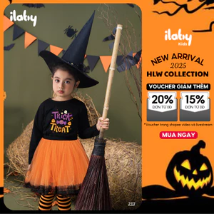 Đồ halloween cho bé gái ILABY set váy halloween hoá trang in hình chân váy bí ngô [2117]