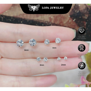 Khuyên tai bạc nữ LoPa SK29 nụ tròn đính đá CZ lấp lánh – Khuyên tai chốt đẩy đủ size, sáng bóng, sang xịn