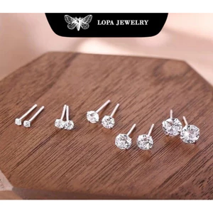 Khuyên tai bạc nữ LoPa SK29 nụ tròn đính đá CZ lấp lánh – Khuyên tai chốt đẩy đủ size, sáng bóng, sang xịn