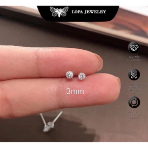 Khuyên tai nụ đá SK22, Bạc LoPa đính đá Cz lấp lánh, Bạc LoPa