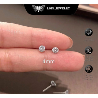 Khuyên tai bạc nữ LoPa SK29 nụ tròn đính đá CZ lấp lánh – Khuyên tai chốt đẩy đủ size, sáng bóng, sang xịn