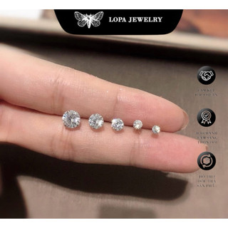 Khuyên tai bạc nữ LoPa SK29 nụ tròn đính đá CZ lấp lánh – Khuyên tai chốt đẩy đủ size, sáng bóng, sang xịn
