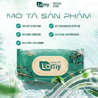 Túi 10 gói khăn ướt Lamy gói 20 tờ không mùi