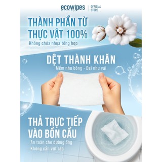 Túi 10 gói khăn ướt đi toilet có thể xả trong bồn cầu Flushable EcoWipes gói 20 tờ hương tự nhiên