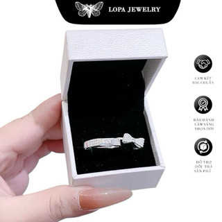 [Hộp Xinh]Nhẫn Đôi Bạc LoPa SK040,nhẫn nam nữ nơ đính đá lấp lánh tinh tế,Bạc LoPa