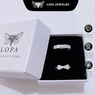 [Hộp Xinh]Nhẫn Đôi Bạc LoPa SK040,nhẫn nam nữ nơ đính đá lấp lánh tinh tế,Bạc LoPa