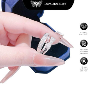 [Hộp Xinh]Nhẫn Đôi Bạc LoPa SK040,nhẫn nam nữ nơ đính đá lấp lánh tinh tế,Bạc LoPa